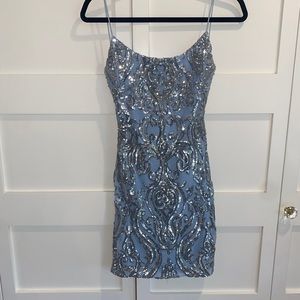 Windsor Light Blue & Silver Sequin Mini dress open back size S